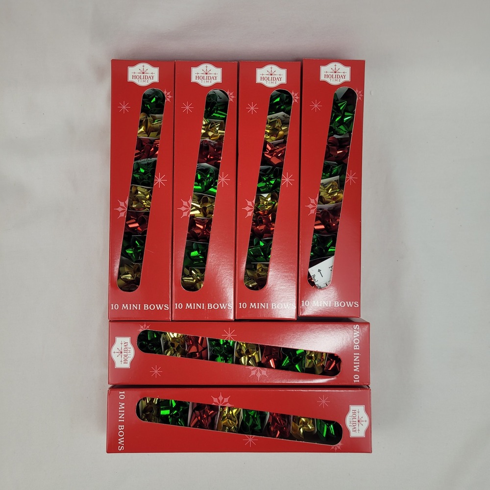 Holiday Time 60 Count Mini Christmas Gift Bows Red Green Gold Metallic 6 Boxes